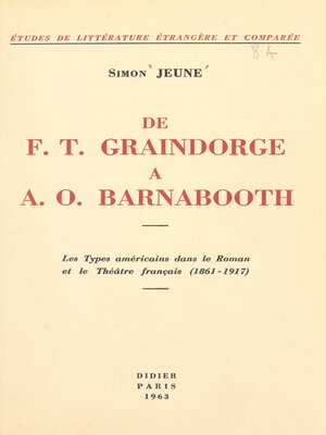 cover image of De F. T. Graindorge à A. O. Barnabooth